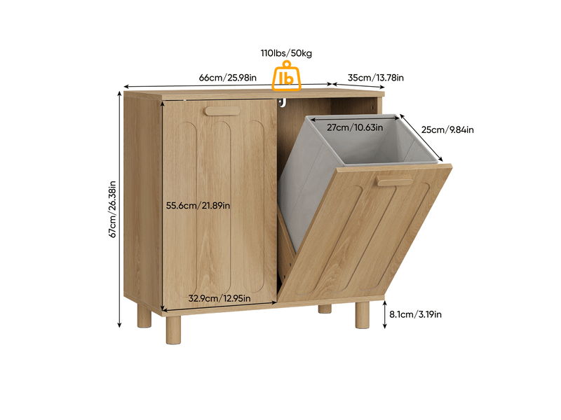  Meuble de rangement panier à linge basculant panier à linge amovible rangement dissimulé structure autoportante coloris chêne  - Conforama C