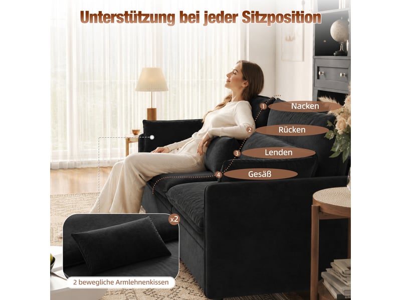Canapé-lit convertible 3 en 1,206x91x86cm,canapé 3 places avec couchage extensible,coffre de rangement,tissu chenille,noir - Conforama E