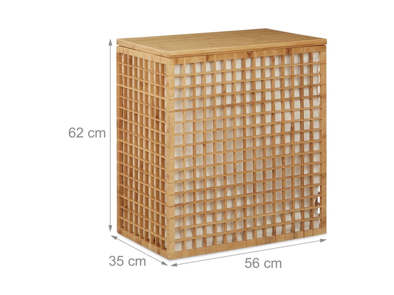  Panier à linge 2 compartiments amovibles pratique salle de bain 60 x 40 x 30 cm en bambou naturel 13_0003612  - Conforama A