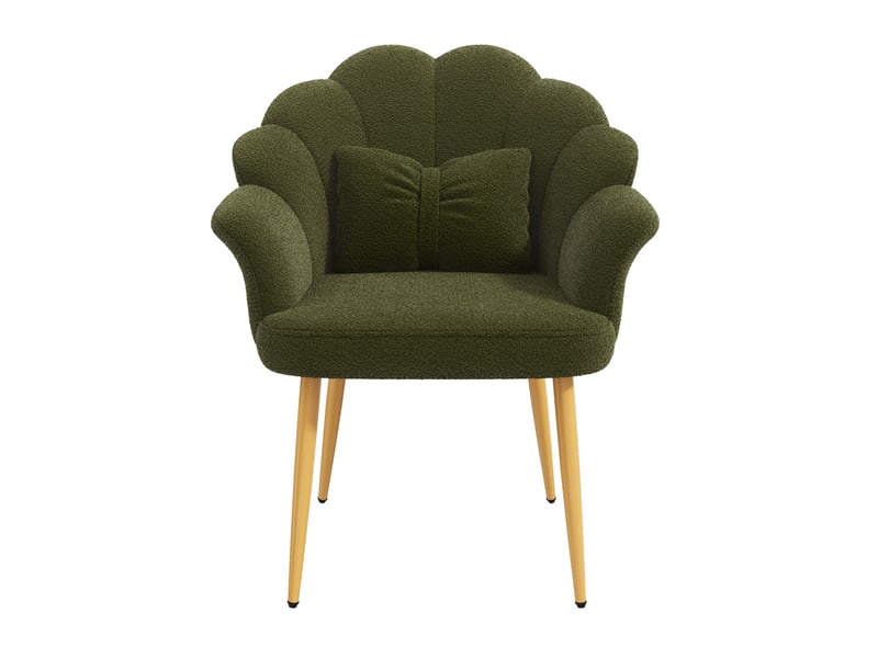  Fauteuil 64x65,5x85 cm en tissu teddy avec dossier pétale et coussin, vert  - Conforama E