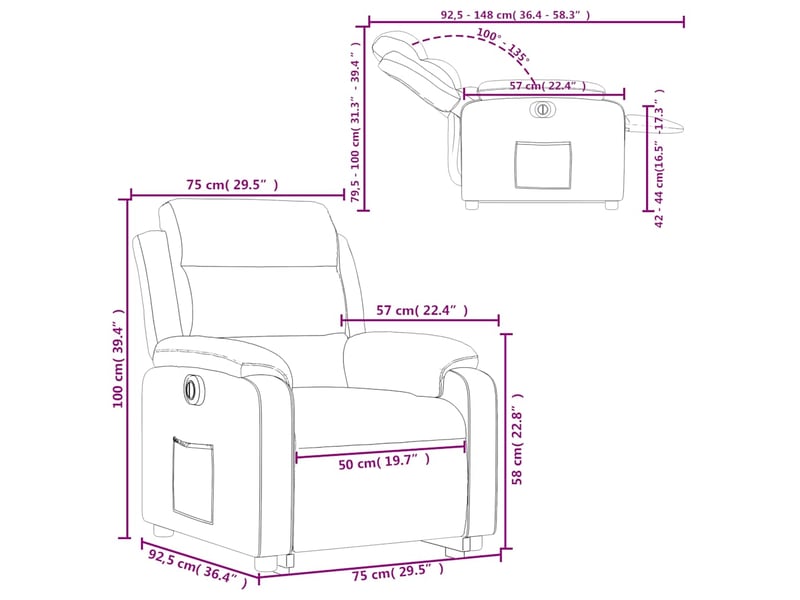  Vidaxl fauteuil inclinable électrique marron velours  - Conforama C