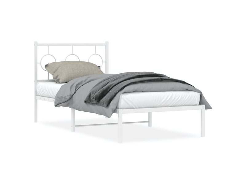  Lit simple- lit adulte -  cadre de lit métal sans matelas avec tête de lit blanc 90x200cm  - Conforama A