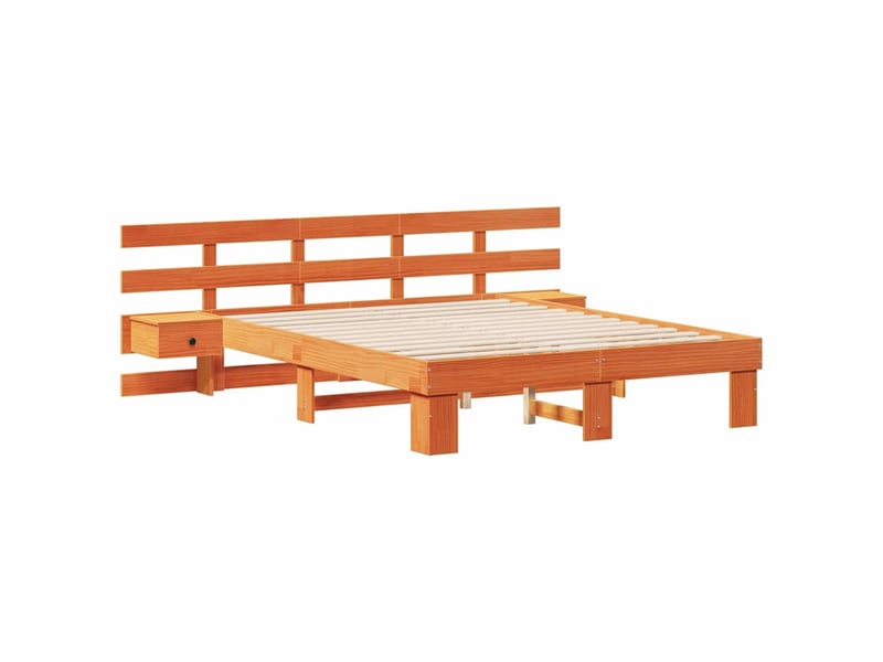  Lit double- lit adulte -  cadre de lit avec tête de lit marron 150 x 200 cm pin massif  - Conforama C