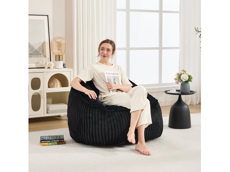  Fauteuil pouf noir en velours côtelé avec rembourrage en mousse à mémoire de forme, 98 x 92 x 73 cm  - Conforama C