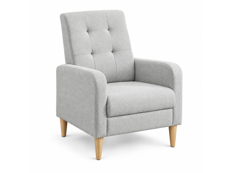  Fauteuil 61 x 54 x 90,5 cm gris clair en lin et bois, dossier haut avec accoudoirs pour salon et chambre  - Conforama A