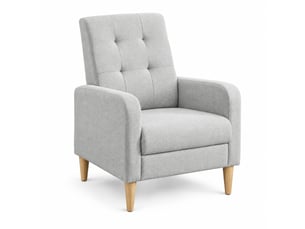Fauteuil 61 x 54 x 90,5 cm gris clair en lin et bois, dossier haut avec accoudoirs pour salon et chambre