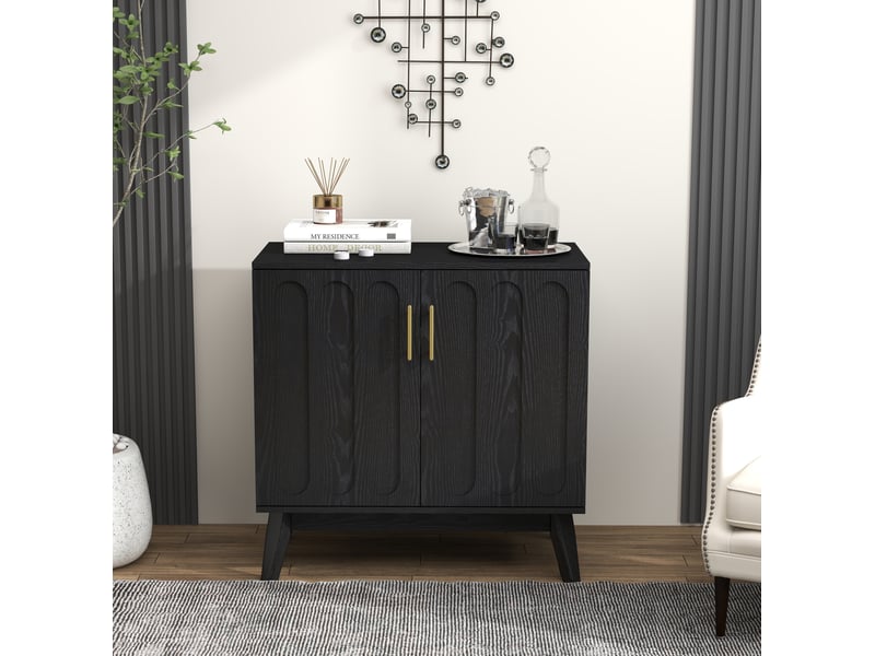  Buffet style mid-century moderne avec portes rainurées, étagères réglables et pieds en bois massif 4071298405378 - Conforama B