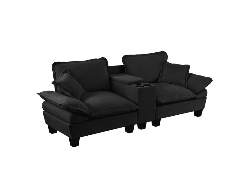  Canapé modulable, canapé de salon, en chenille, noir, porte-gobelets, adapté à l'espace de vie, style cloud  - Conforama B