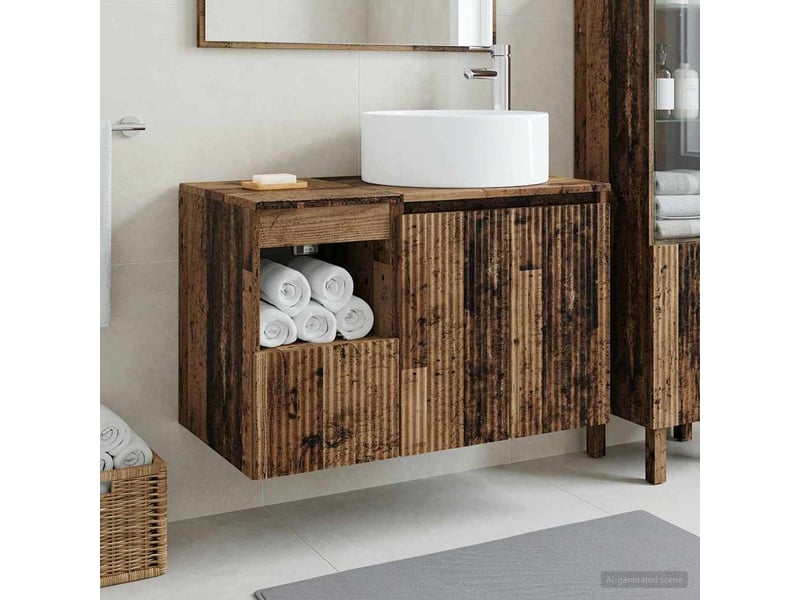  Ensemble de mobilier de salle de bain 2 pc bois ancien cf64040  - Conforama B