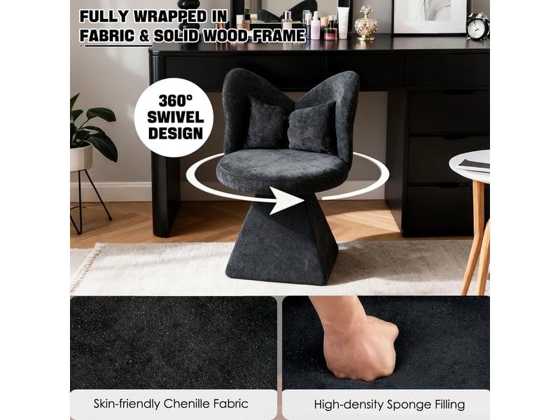  Chaise pivotante à 360° en velours chenille noir, dossier papillon W3182P366863 - Conforama D
