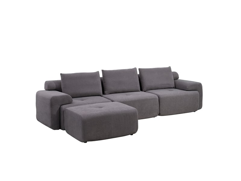  Canapé d'angle modulable 3 places gris foncé 305 cm - velours côtelé, mousse mémoire, canapé sans montage  - Conforama A