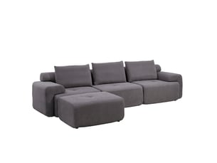 Canapé d'angle réversible convertible <strong>KORFEE</strong> <strong></strong> 3 places Velours côtelé gris avec coffre de rangement
