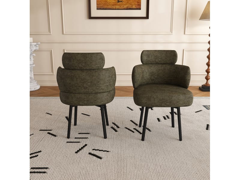  Chaise de salle à manger pivotante à 360°, tissu chenille vert olive, accoudoirs et structure en métal  - Conforama B