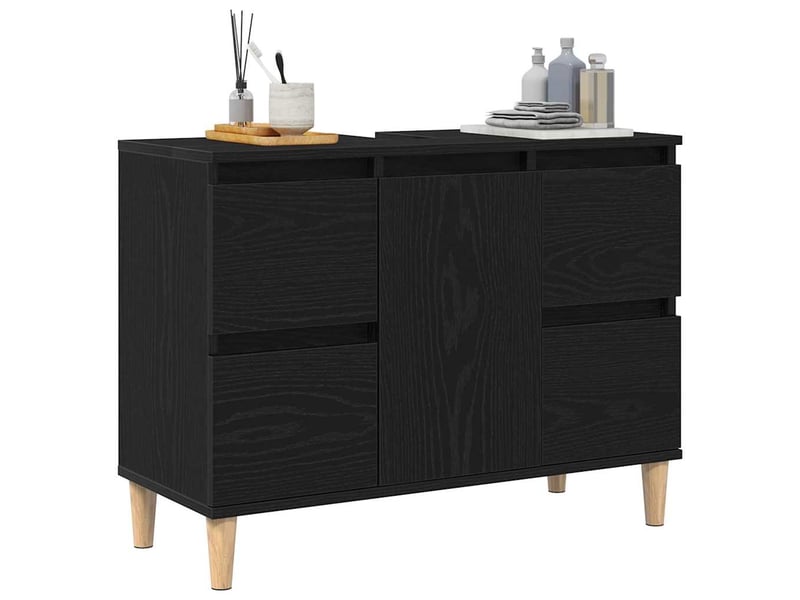Meuble de lavabo de salle de bain, armoire de bain chêne noir 80 x 33 x 60 cm cf65536 - Conforama C