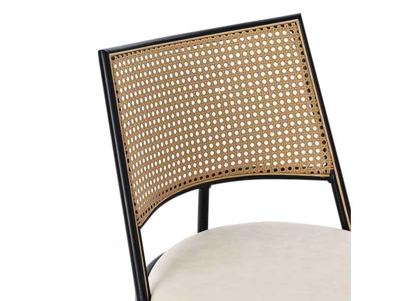 Lot de 6 chaises de salle à manger 50x48x80 cm avec assise en polyuréthane et dossier en rotin, noir - Conforama E