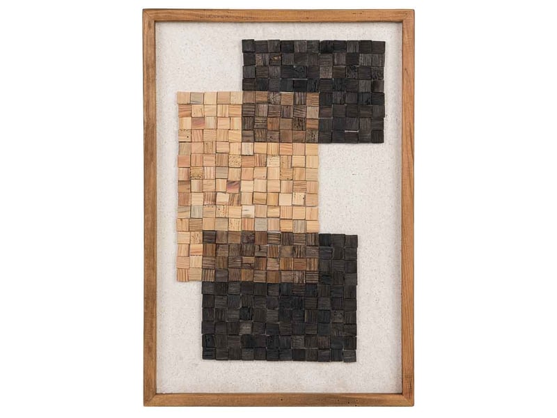 Tableau artisanal en bois recyclé relief beige et noir 42x4x62 cm h - Conforama B