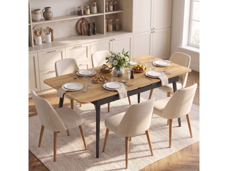  Table de salle à manger extensible 130-160 cm, table de cuisine aux angles arrondis, chêne  - Conforama D