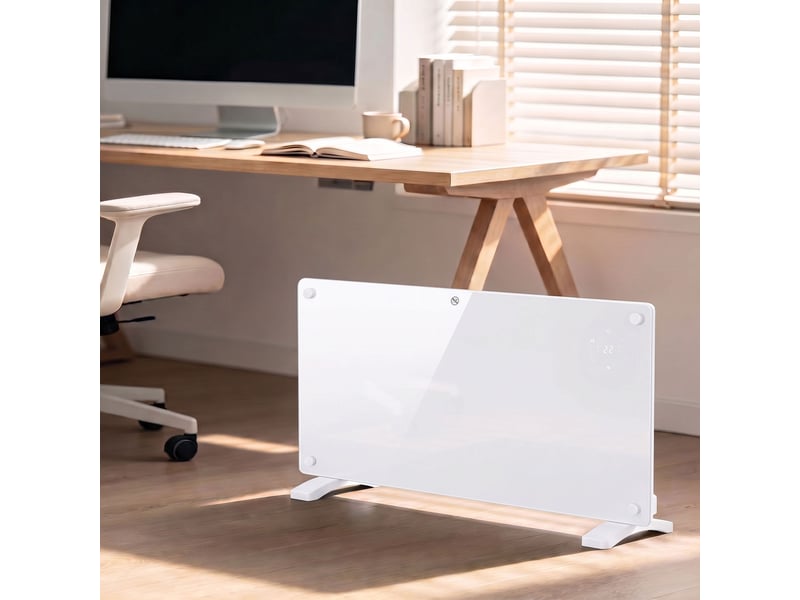  Radiateur à convection 2000w mural autoportant - affichage led, timer 24h, thermostat, télécommande - verre blanc  - Conforama B
