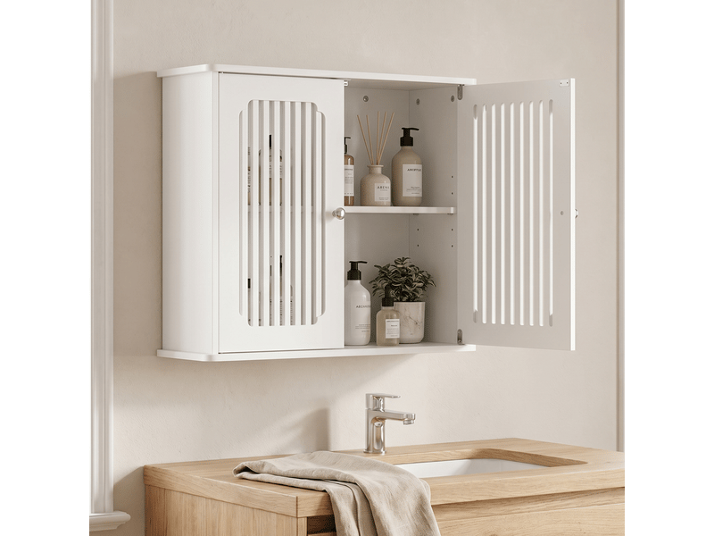  Armoire murale salle de bain double porte 60 x 20 x 52 cm - meuble mural blanc à lattes  - Conforama E