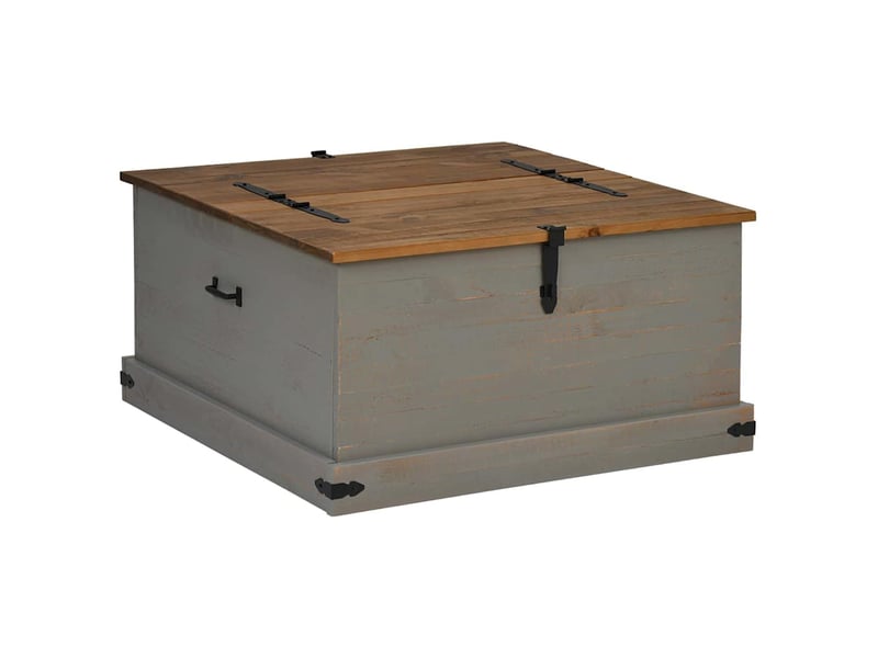  Coffre de rangement, boîte de rangement halden gris 91x91x47 cm bois massif pin  - Conforama A