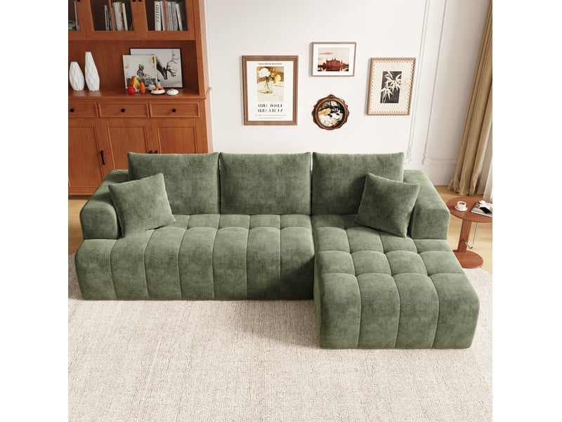  Canapé d'angle modulaire sans cadre, canapé cloud, tissu chenille confortable, librement combinable, design près du sol, idéal pour le salon et les appartements, pas de montage requis, vert  - Conforama D