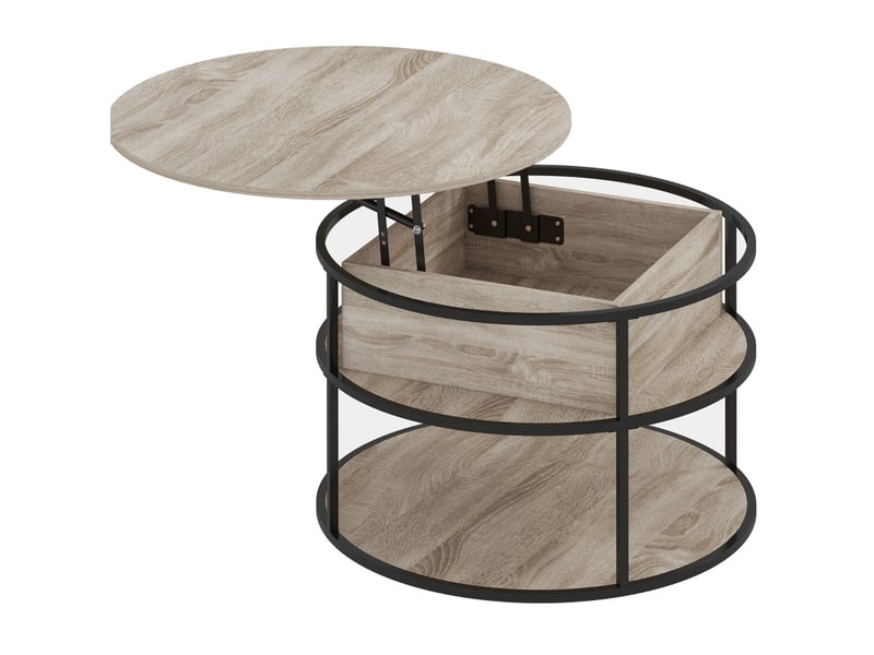  Table basse ronde coloris chêne à plateau relevable avec rangements - ø 80 x 47-61,5 cm  - Conforama A