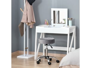 Tabouret de bar à roulettes réglable et pivotant - lpospi - assise capitonnée, polyester gris clair ø35 × 49-61 cm