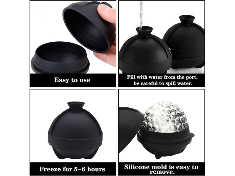  Lot de 4 moules à glaçons en silicone, bacs à glaçons avec couvercle entonnoir, grands moules à glaçons réutilisables pour whisky, cocktails, bière  - Conforama B