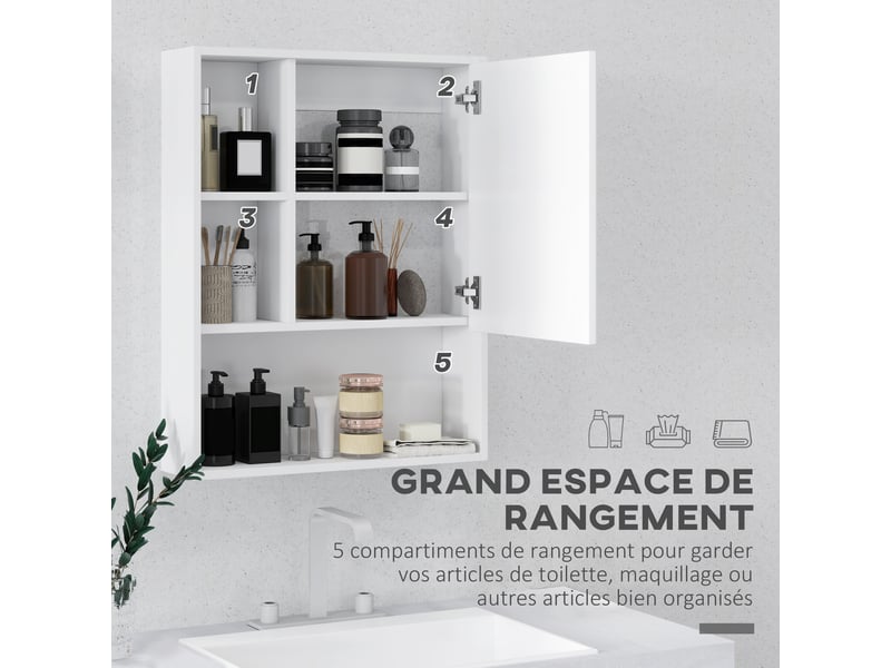  Armoire murale de salle de bain avec miroir blanc 60x15x76 cm  - Conforama D