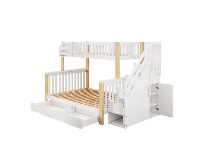Lit enfant 90140x200cm,lit superposé en bois massif avec 2 tiroirs,panier,escalier avec rangement et garde-corps,blanc lit enfant blanc - Conforama E