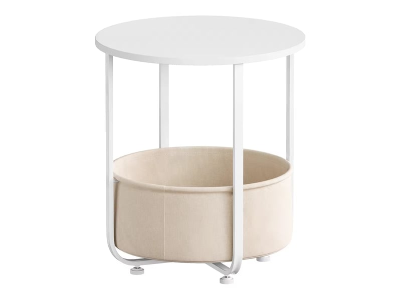 Table d'appoint ronde avec panier de rangement en métal et bois blanc ø45x50 cm - Conforama A