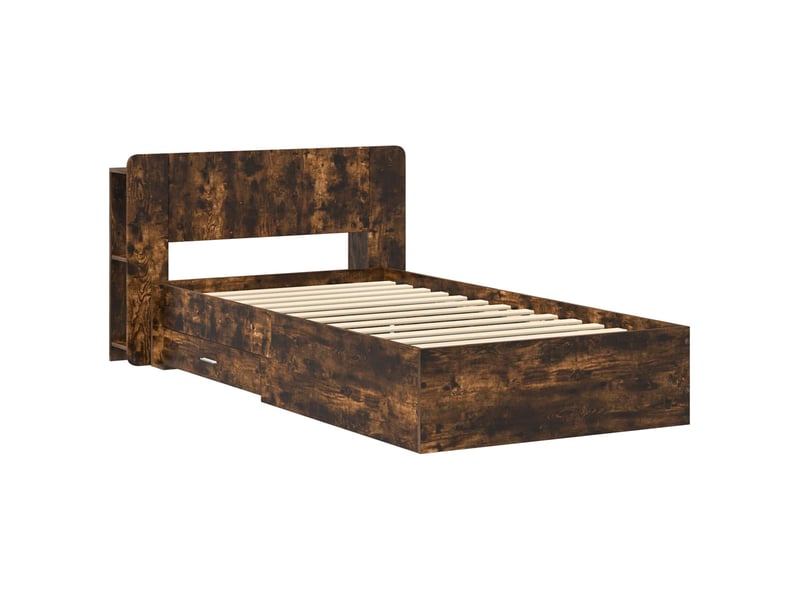 Lit simple- lit adulte - cadre de lit avec rangement chêne fumé 100 x 200 cm - Conforama A
