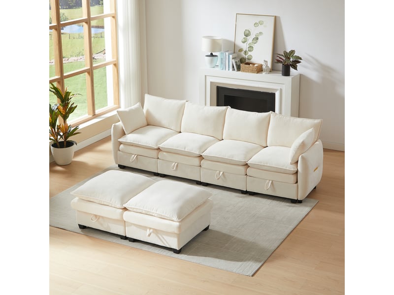 Canapé convertible 2 places 4 en 1 modulable, dossier réglable, sans montage, base antidérapante, 4 coussins, mousse haute élasticité, chenille vert - Conforama C