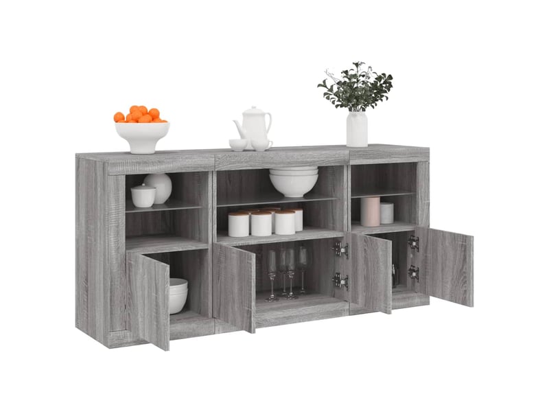 Buffet - bahut - meuble de rangement avec lumières led sonoma gris 142,5x37x67 cm - Conforama D