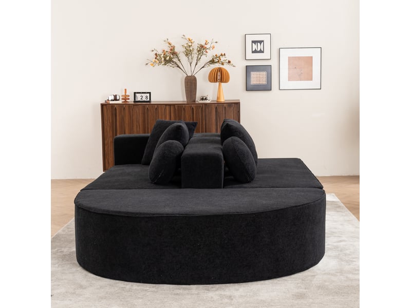  Canapé modulable modenvie convertible 5 places en chenille noir 263 x 171 x 66 cm  - Conforama D