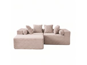 Canapé modulable d'angle 3 places compressé 266x110x60 cm, pour le salon, en mousse douce et en velours côtelé, beige