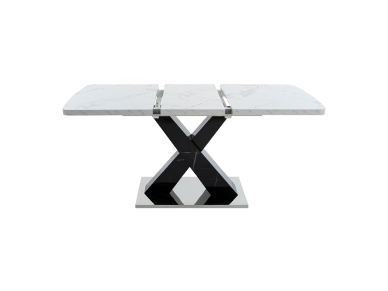 Table à manger rectangulaire extensible 120-160 cm, plateau marbre blanc imprimé, piètement x noir mdf, base métal - Conforama A