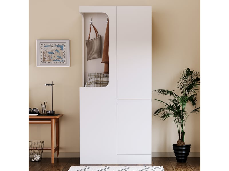  Armoire pratique 70 x 40 x 170 cm blanc avec tiroirs, porte simple et espace de rangement ouvert  - Conforama E