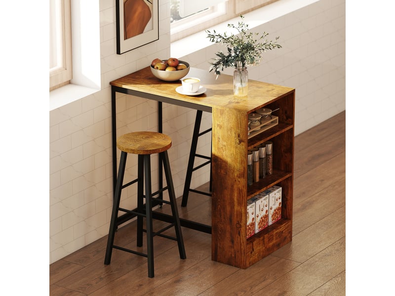  Ensemble barrepas style industriel à 3 niveaux avec 2 tabourets hauts et repose-pieds, marron  - Conforama C
