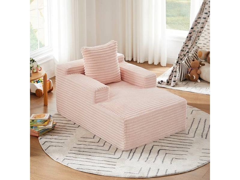  Méridienne en velours côtelé canapé 1 place rose sans accoudoirs  - Conforama C