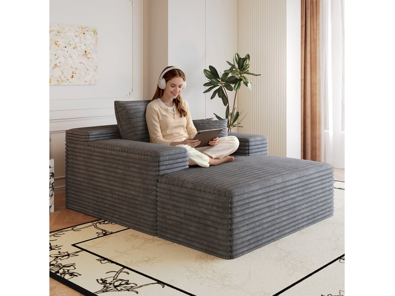  Méridienne 1 place 115 x 159 x 83 cm, en velours côtelé gris foncé  - Conforama D