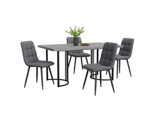 Ensemble table et chaises, table 140x80x75 cm, pieds métal noir, plateau mdf gris, meuble chambre, 4 chaises lin, gris