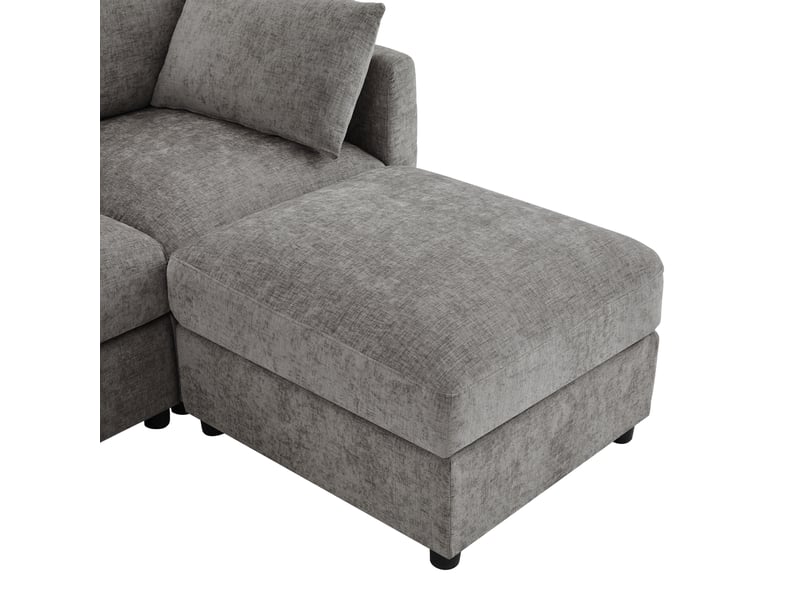 Canapé d’angle modulable en ul en chenille gris, 2 poufs, accoudoirs réglables, design cloud - Conforama D