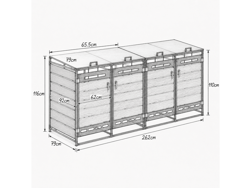 Coffre de jardin métal avec couvercle hydraulique pour 4 poubelles effet bois - Conforama C