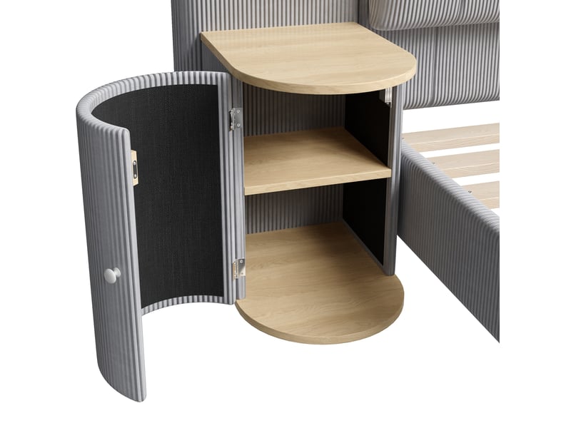  Lit rembourré 180x200 cm éclairage led velours côtelé gain de place pour chambre enfant ou adulte moderne gris OPULERANE TRADING LTD - Conforama E