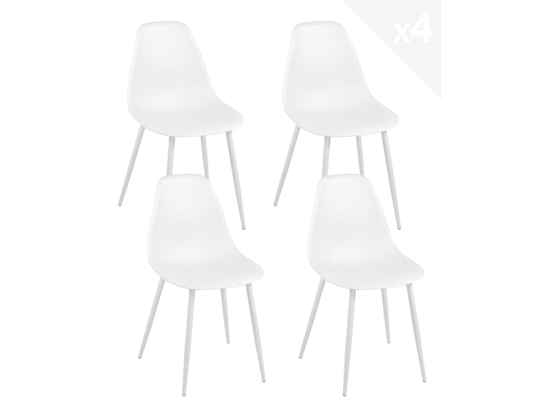  Lot de 4 chaises de cuisine nova blanches avec assise en plastique et pieds métal 658-NOVA - Conforama A