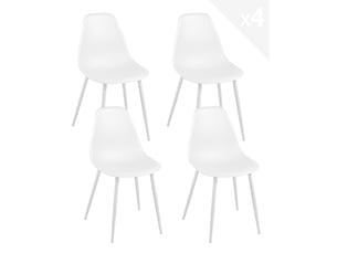 Lot de 4 chaises de cuisine nova blanches avec assise en plastique et pieds métal
