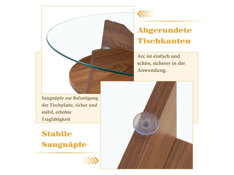  Table d'appoint rond 80×80×36 cm, mdf et verre, noyer et transparent Fay Lum - Conforama D