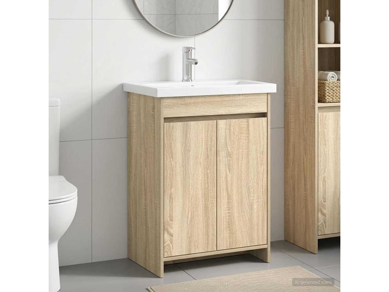  Ensemble de mobilier de salle de bain chêne sonoma shl7287  - Conforama B