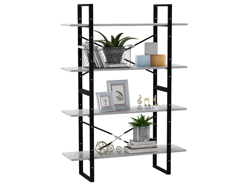  Bibliothèque à 4 niveaux, armoire à livres gris béton bois d'ingénierie  - Conforama D